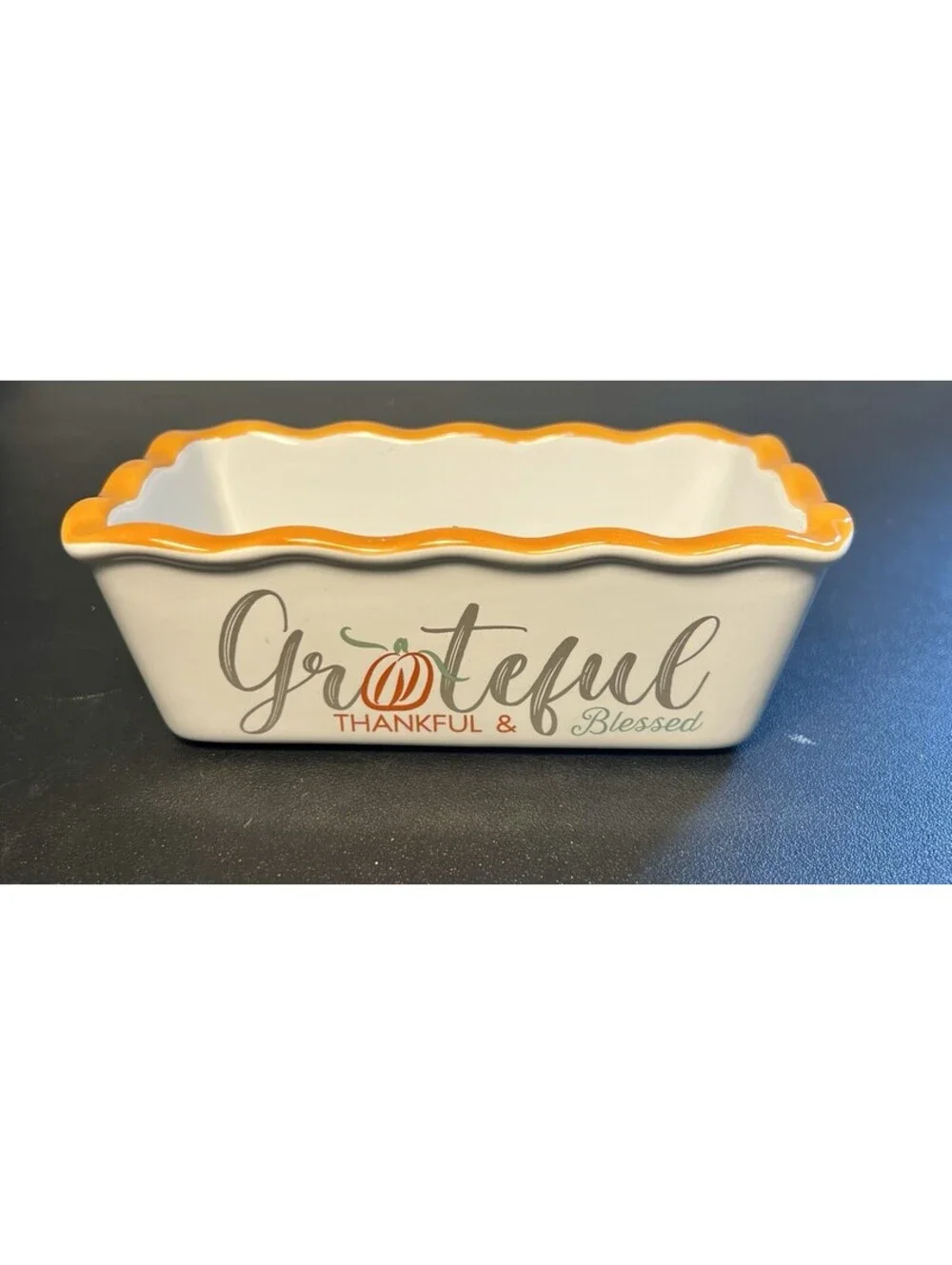 Nantucket Grateful Thankful Blessed Stoneware Mini Loaf Baker, 6.5x3.5x2”